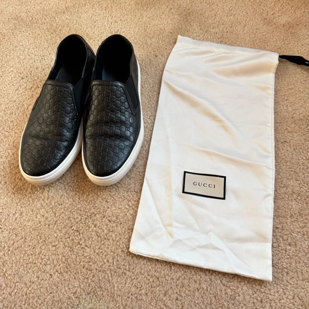 Gucci Microguccissima Black Leather Slip-On Sneakers Men's Size IT40 US6